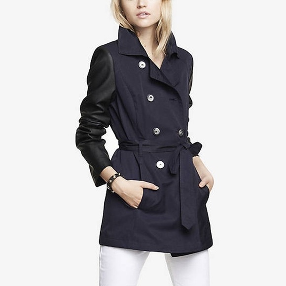 Express Jackets & Blazers - NWT Express Faux Leather Sleeve Trench Coat